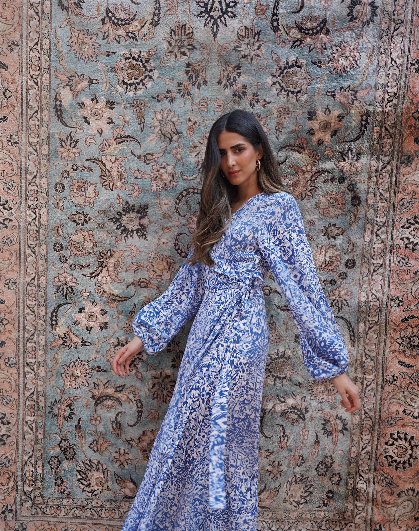 Aurelia Leopard Blue Wrap Dress