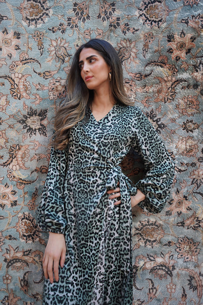 Aurelia Leopard Green Wrap Dress