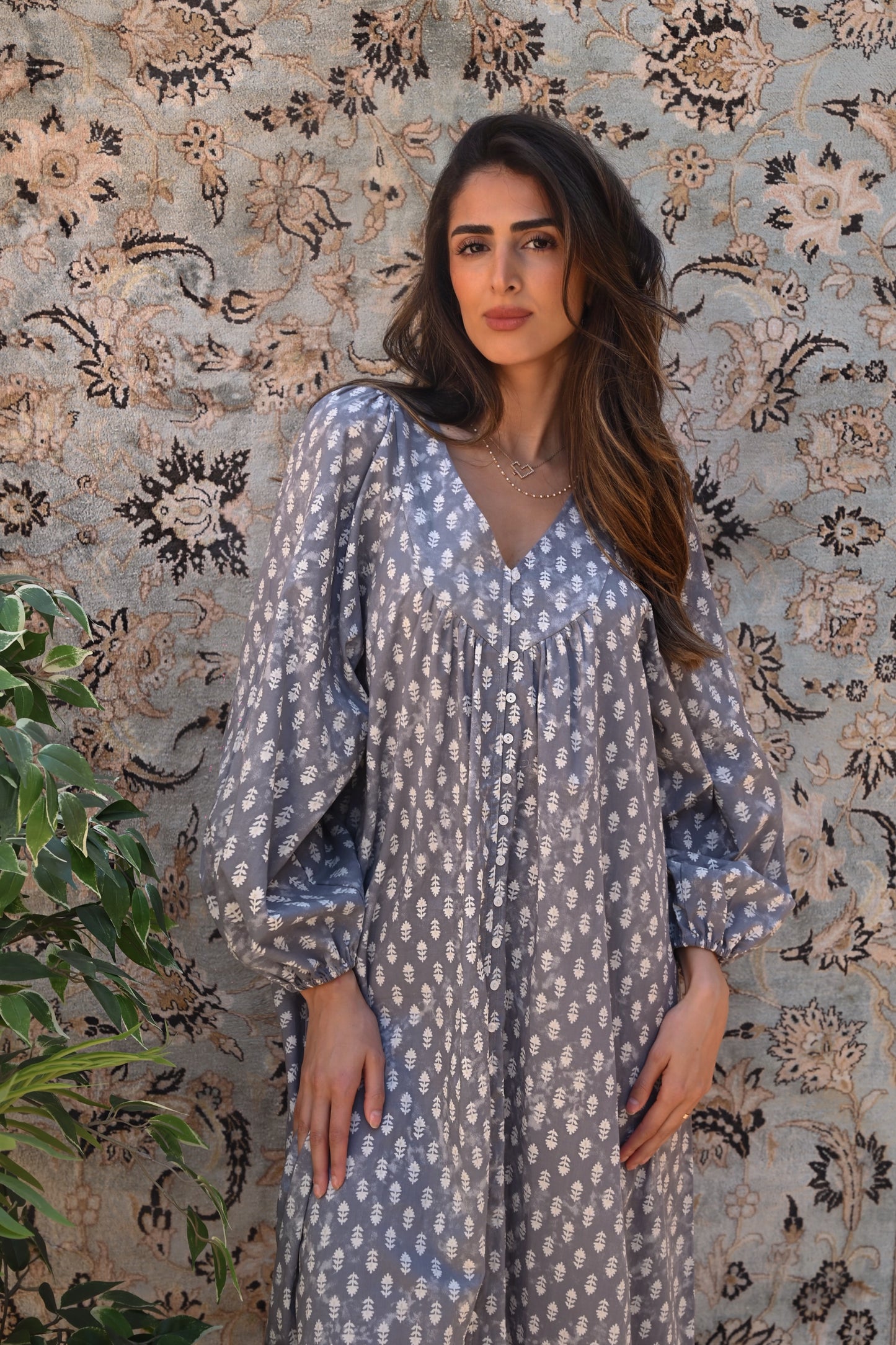 Willow Grey Floral Kaftan